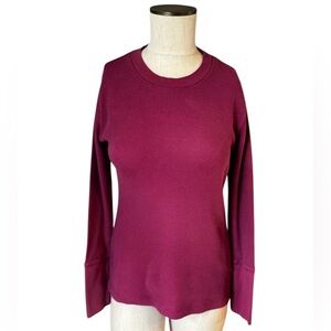 Sundance Catalog Burgundy Long Sleeve Crew Neck Thermal Tee Velvet Detail Sz M